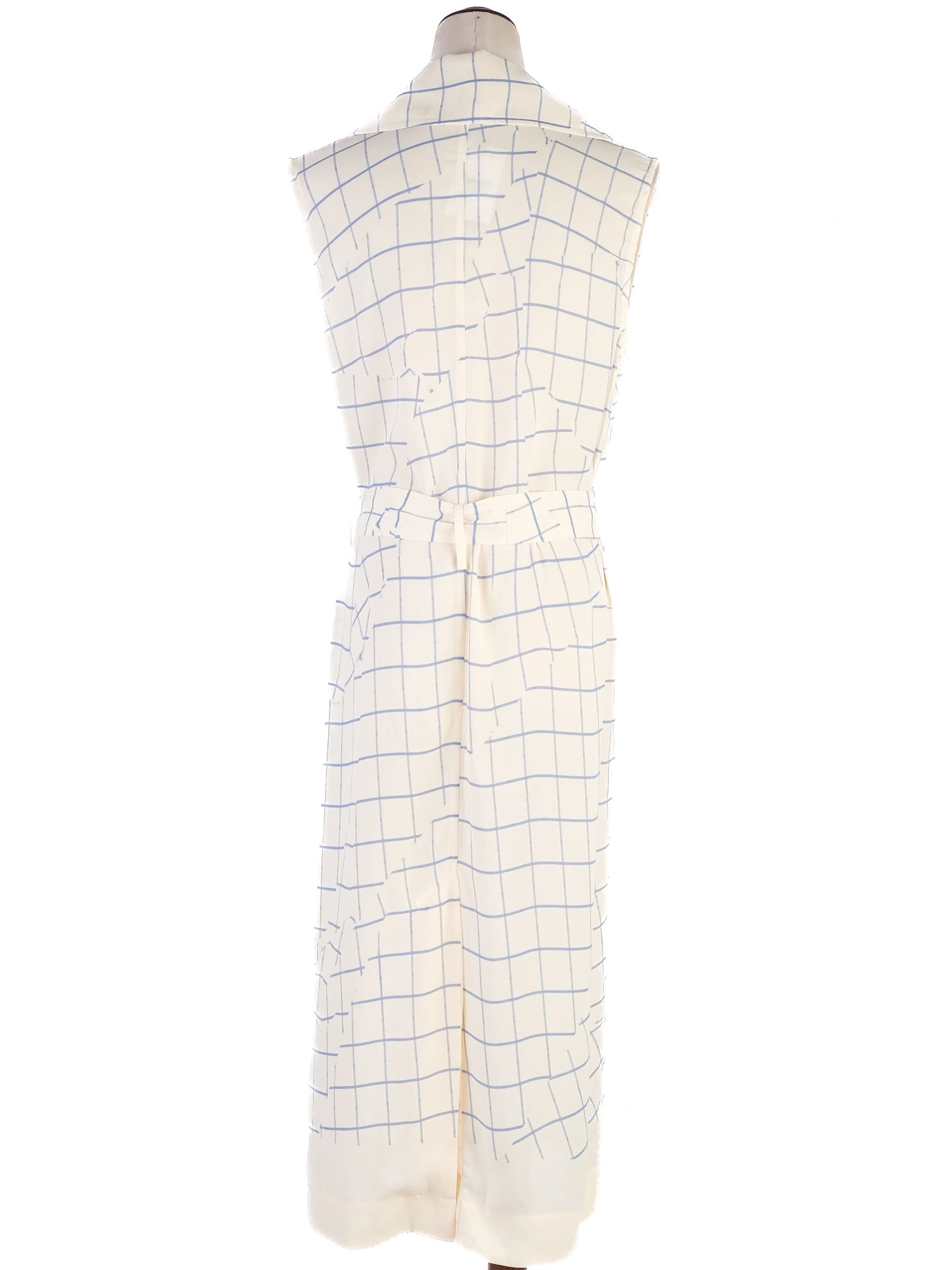 Victoria Beckham Sleeveless Trench Coat Blue Grid Pattern XS Excellent