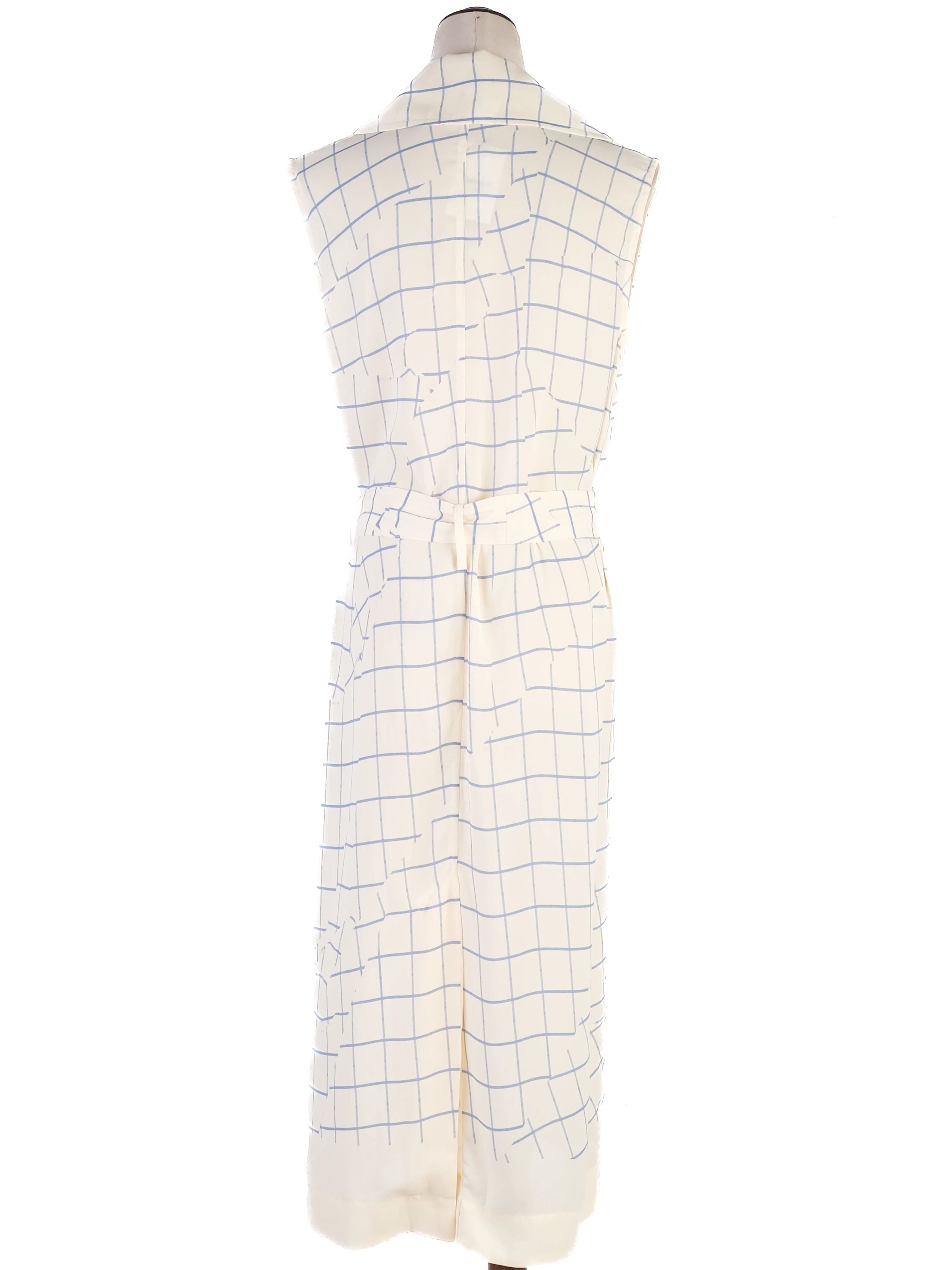 Victoria Beckham Sleeveless Trench Coat Blue Grid Pattern XS Excellent