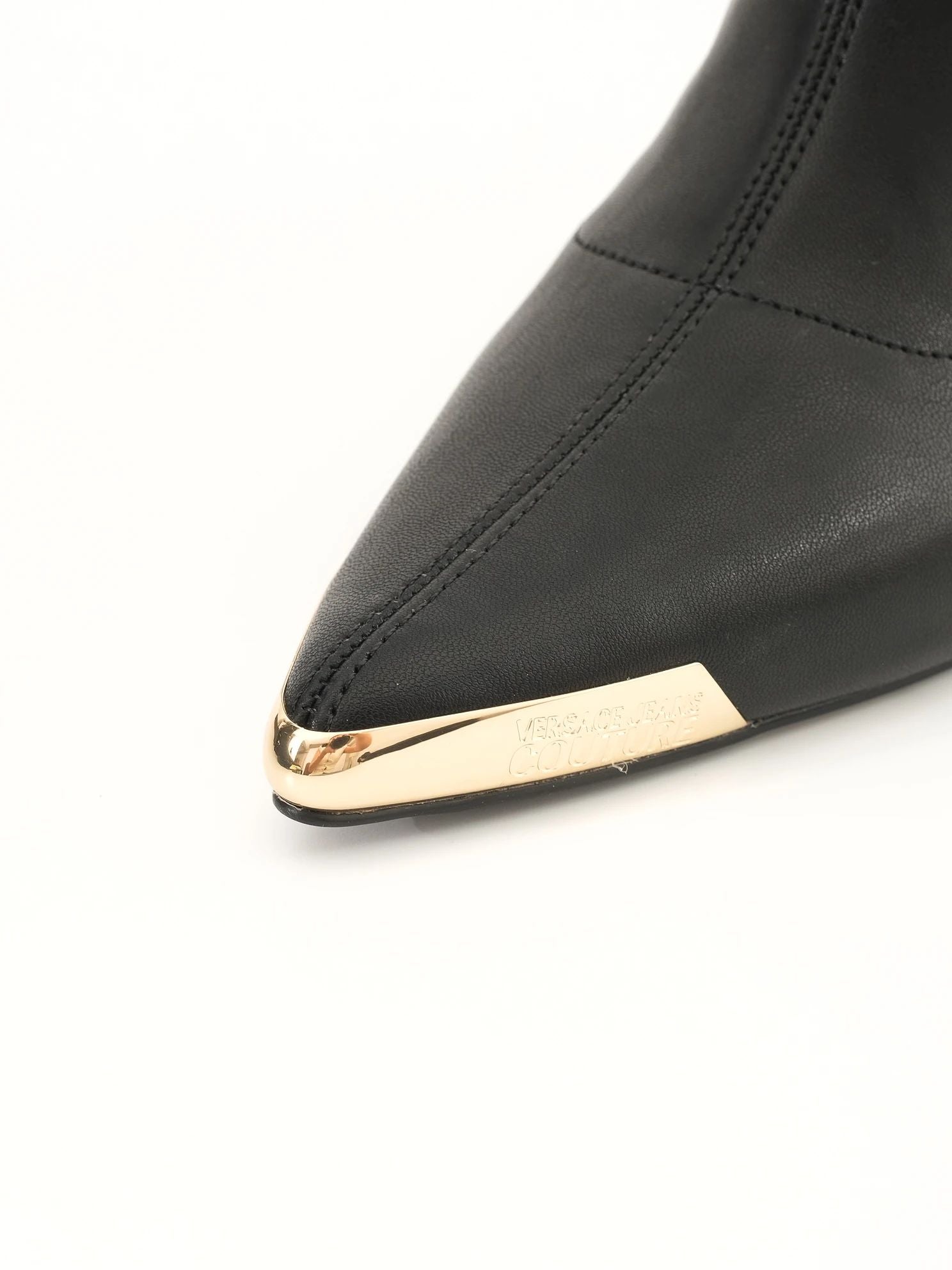 NEW Versace Jeans Black Leather High-Heeled Ankle Boots Size 38