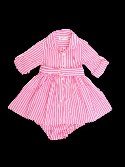 NEW Ralph Lauren Pink Striped Dress &amp; Bloomers Set Size 2