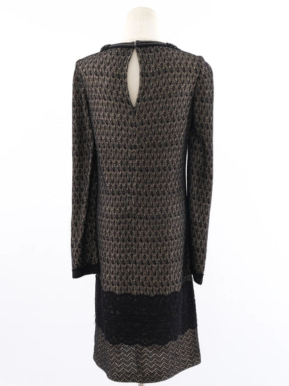 Excellent St. John Geometric Long-Sleeved Dress Size S Black/Brown