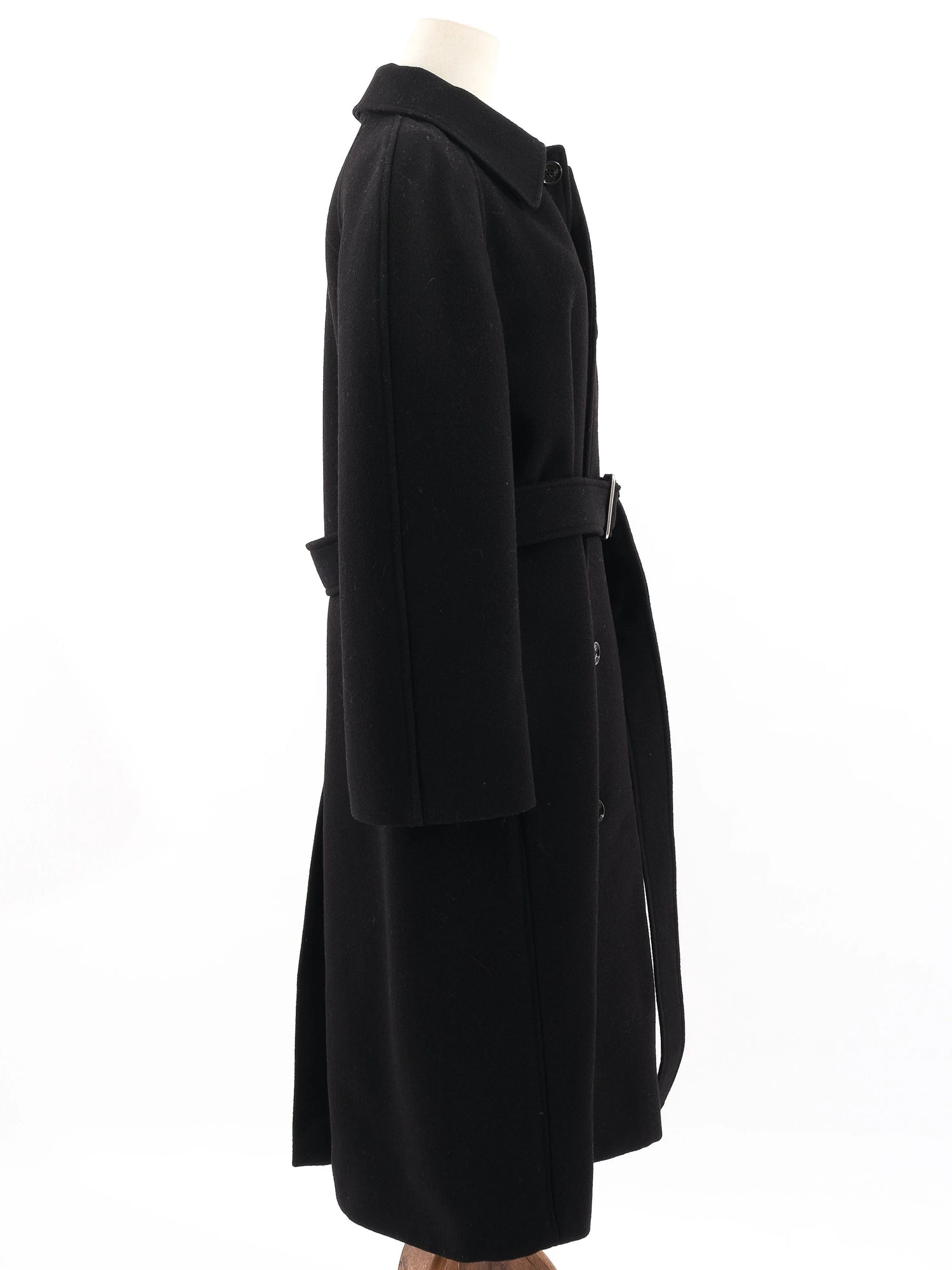Perfect Burberry Black Wool Long Coat with Belt Size L
