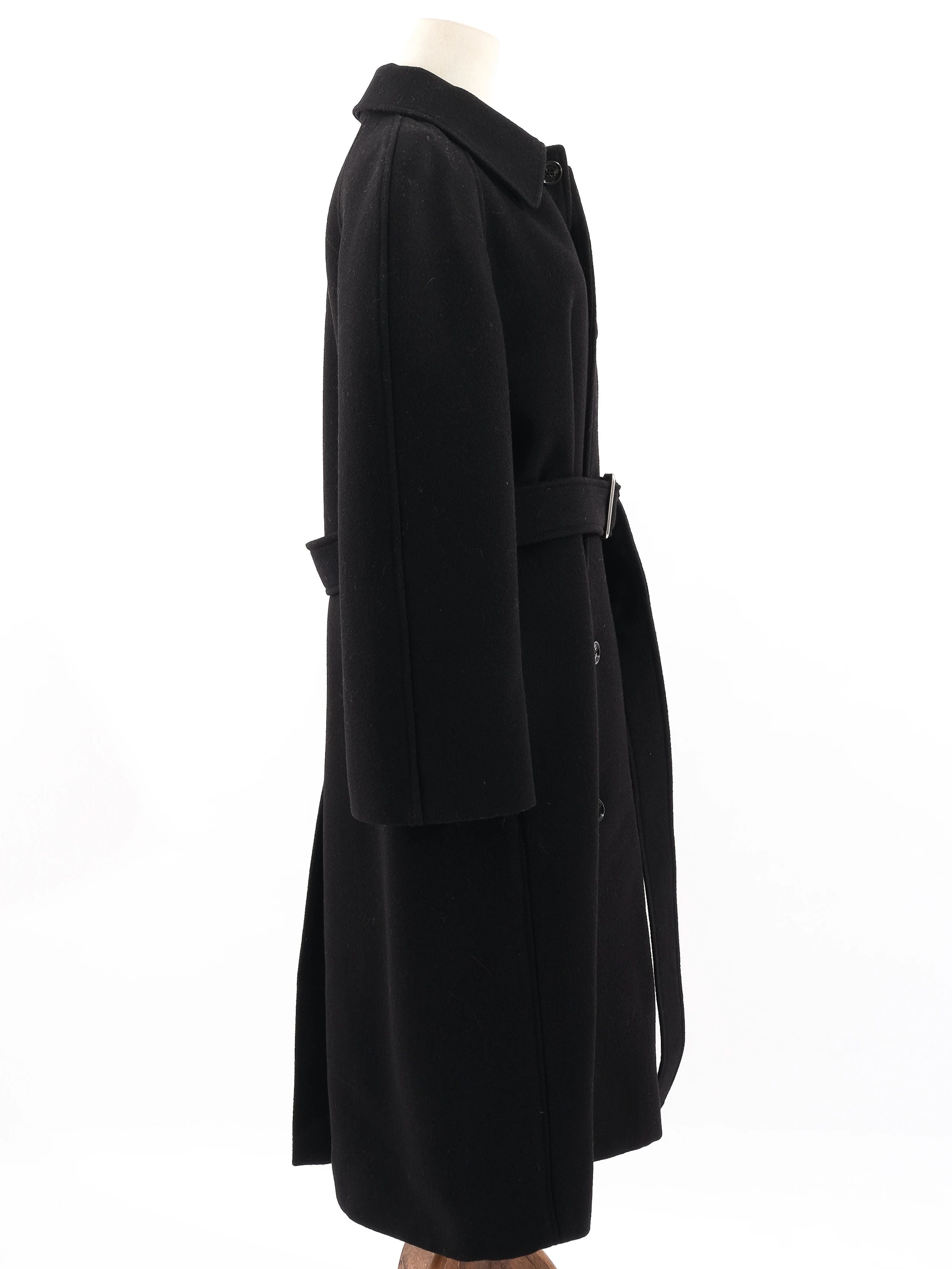 Perfect Burberry Black Wool Long Coat with Belt Size L