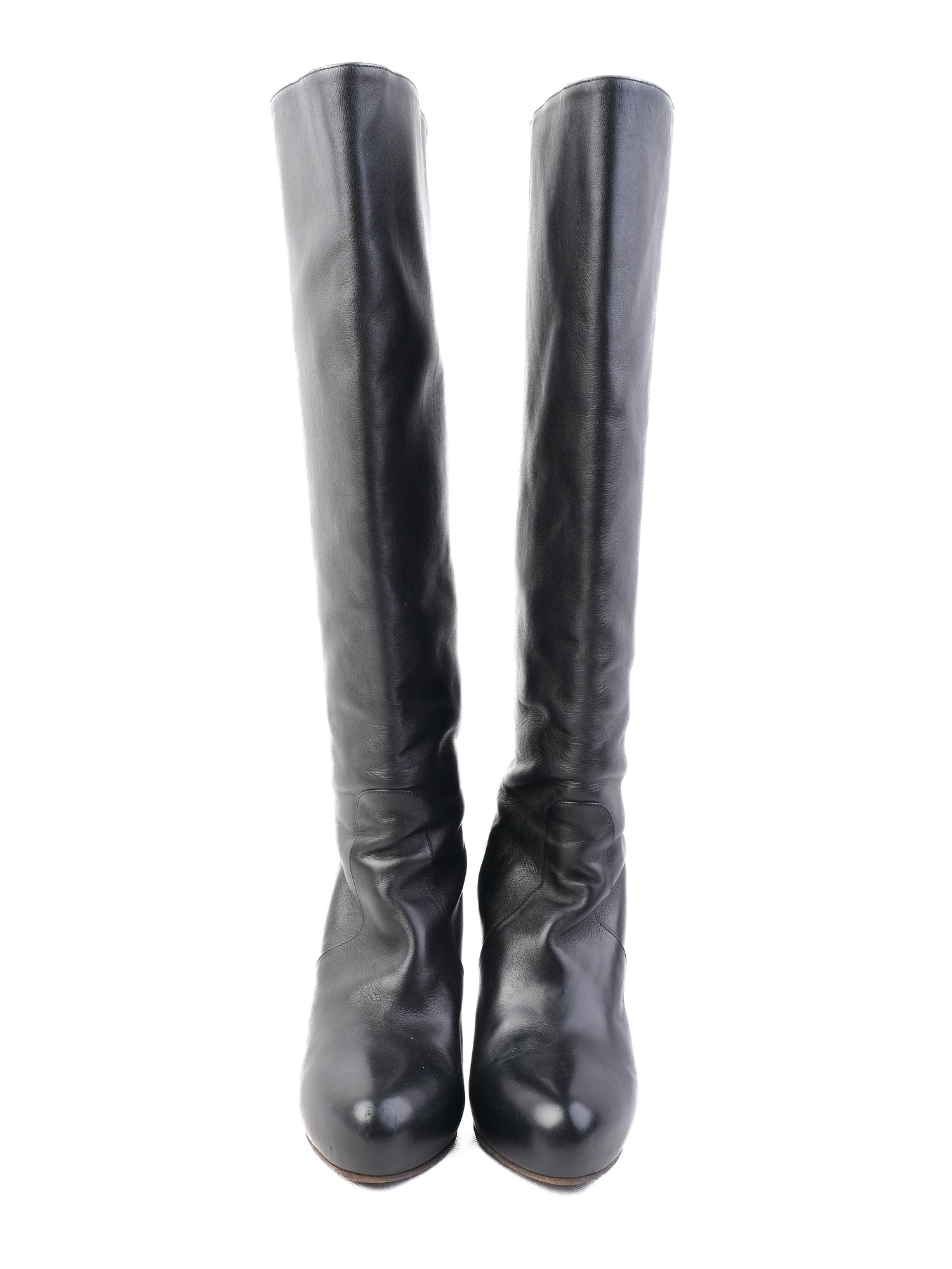 Excellent Bottega Veneta Black Leather Knee-High Stiletto Boots Size 41