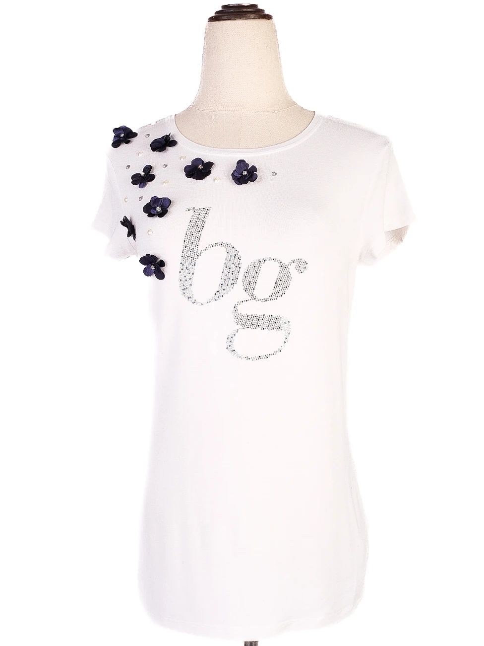 Average Blugirl Folies White T-Shirt Size S with Floral Embellishments