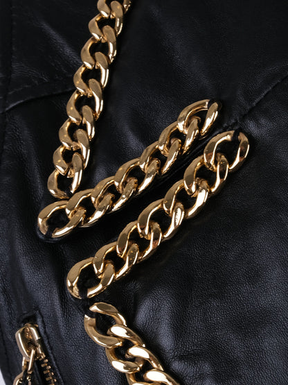 NEW Phillipp Plein Black Leather Vest M with Gold Chain Accents