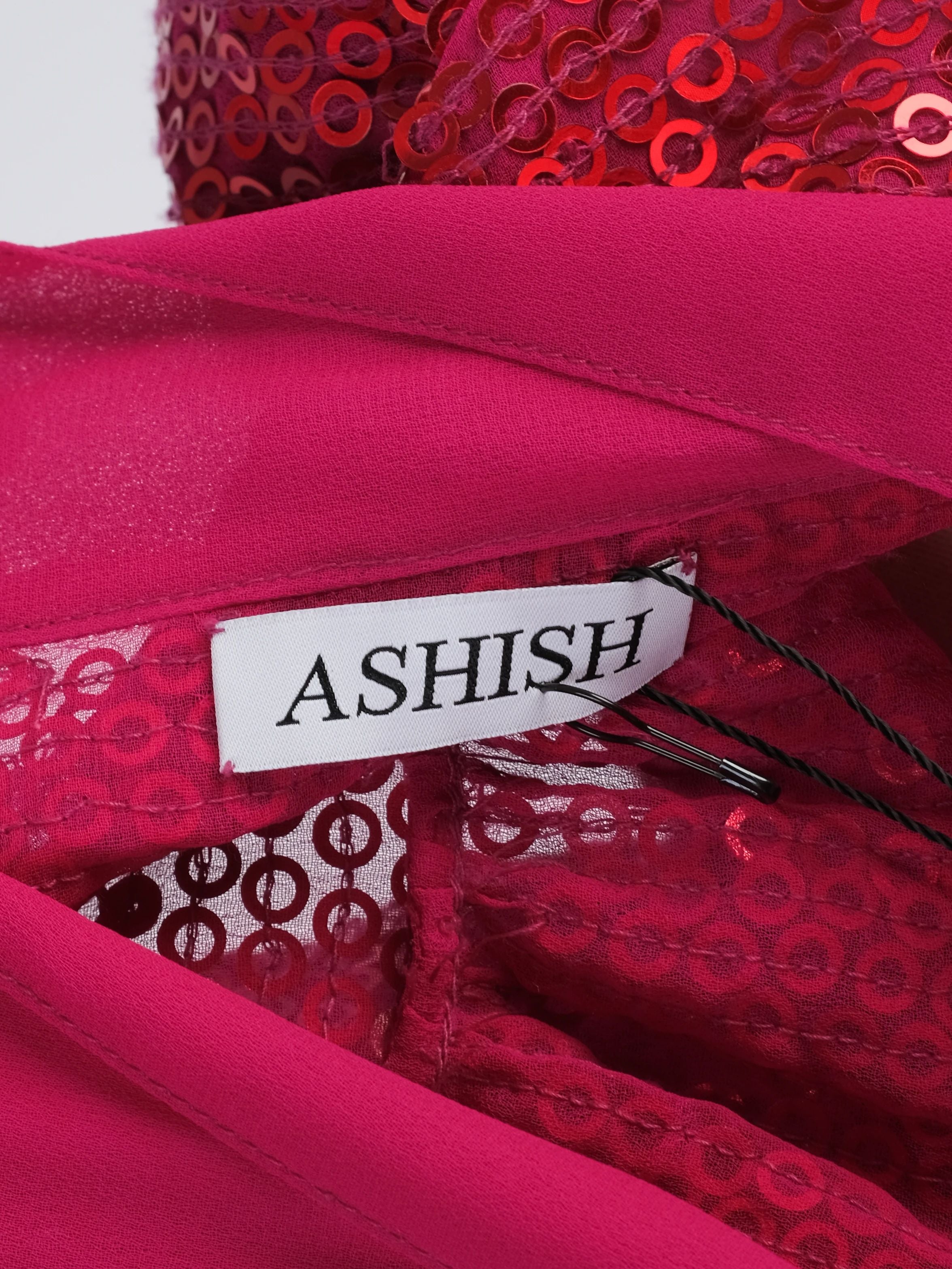 Excellent Ashish Pink Sequin Dress Size L with Bow Detail