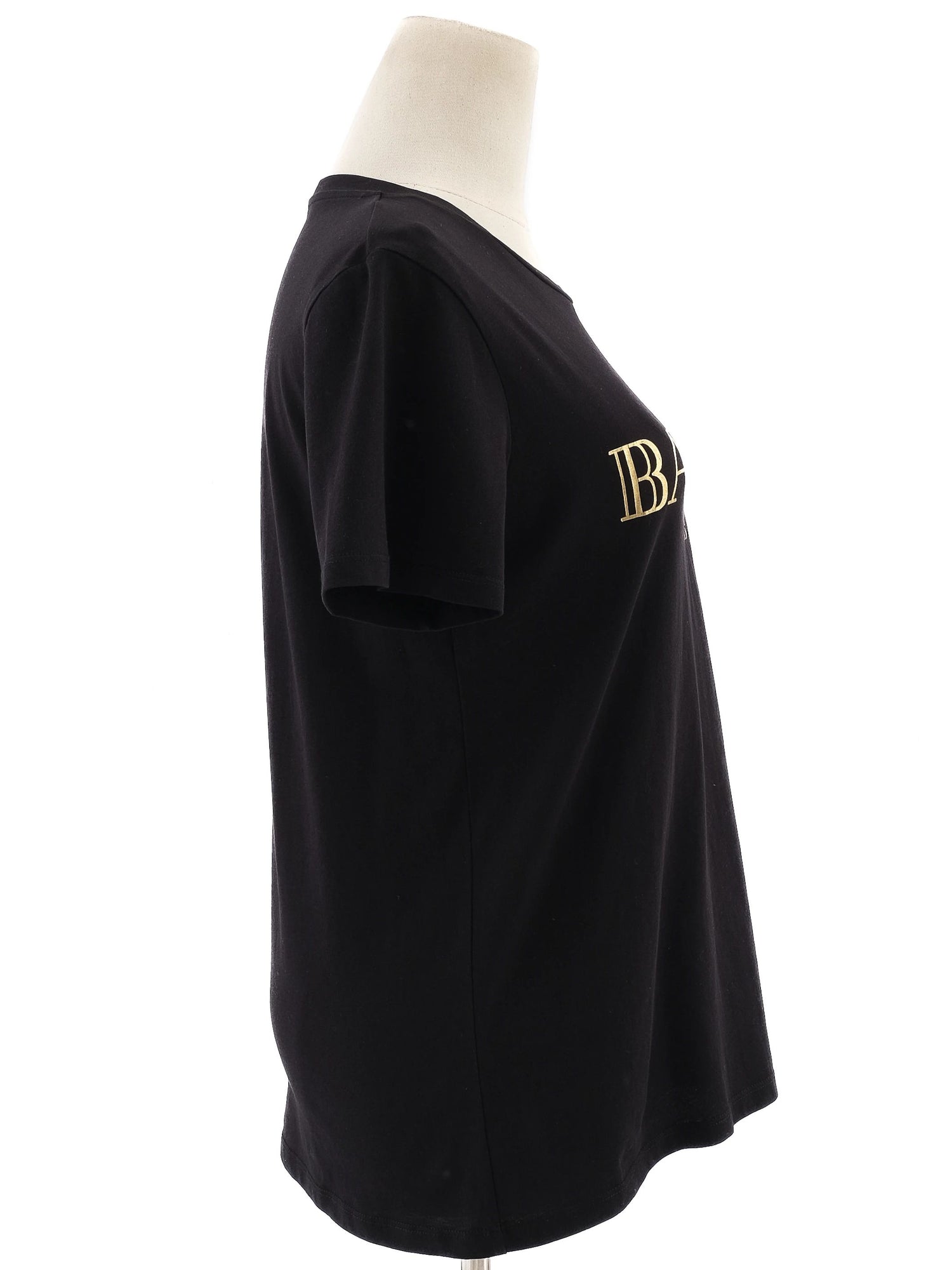 Excellent Balmain Black T-Shirt XS with Gold Print &amp; Buttons