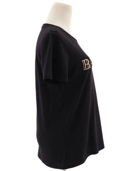 Excellent Balmain Black T-Shirt XS with Gold Print &amp; Buttons