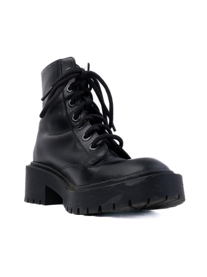 Excellent Kenzo Black Leather Lace-Up Combat Boots Size Not Specified