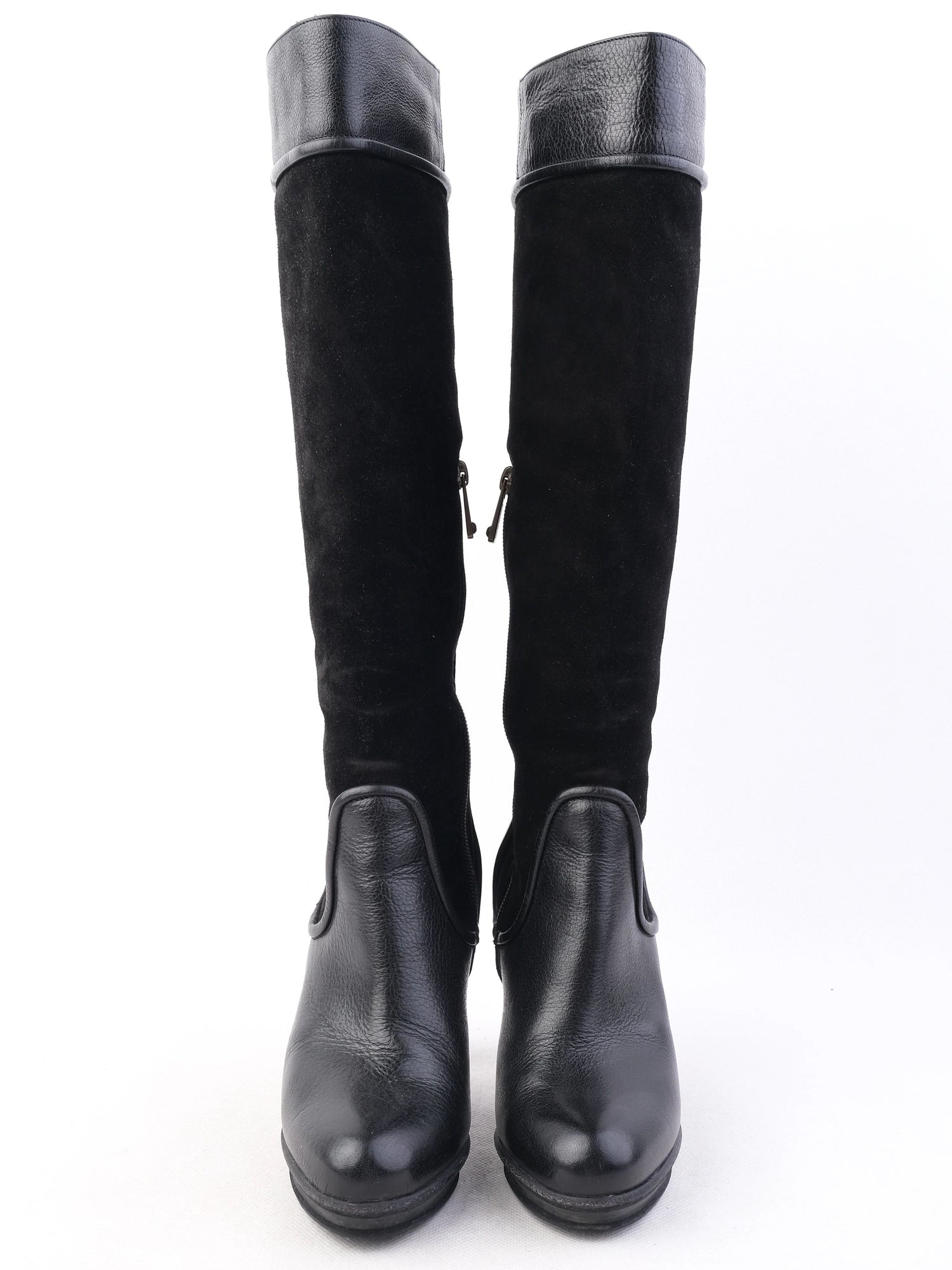 EXCELLENT Emporio Armani Black Leather Knee-High Stiletto Boots Size 38