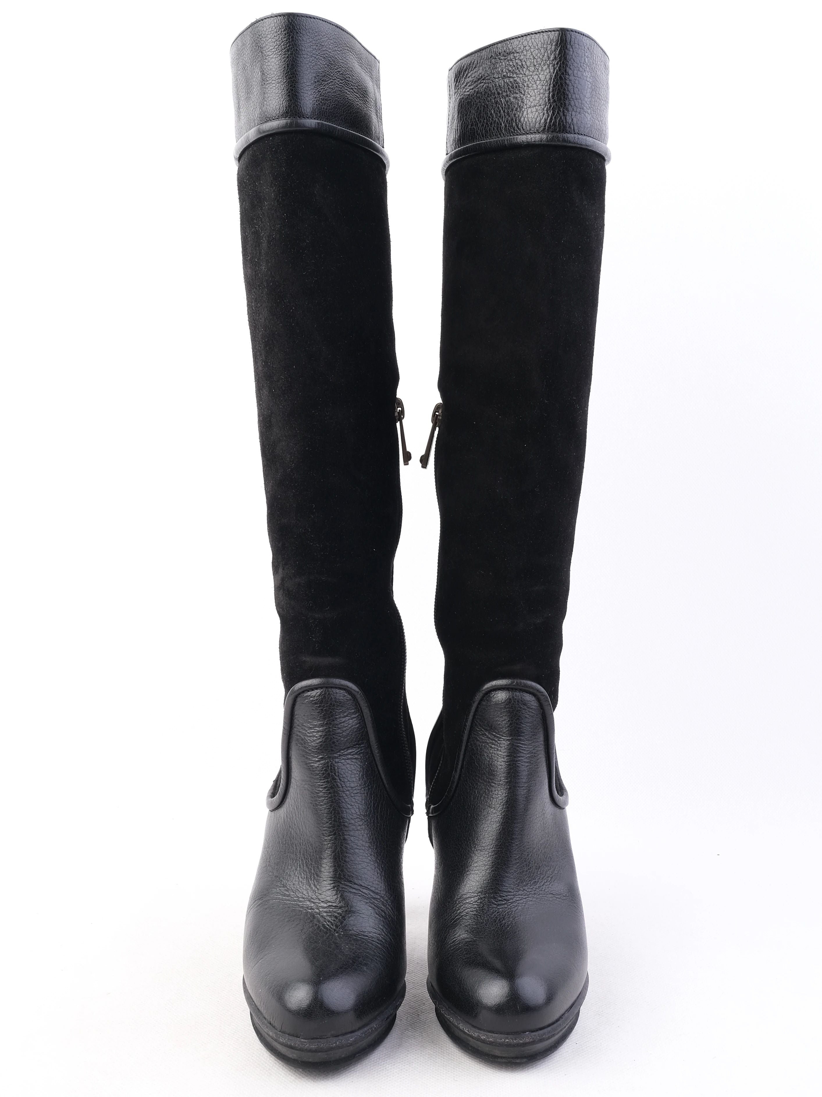 EXCELLENT Emporio Armani Black Leather Knee-High Stiletto Boots Size 38