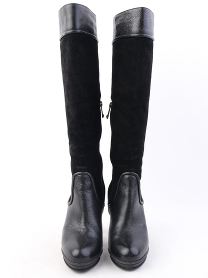 EXCELLENT Emporio Armani Black Leather Knee-High Stiletto Boots Size 38