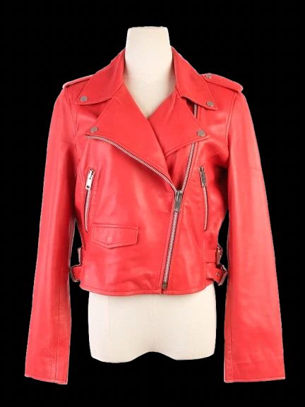 Excellent Walter Baker Red Leather Biker Jacket Size L