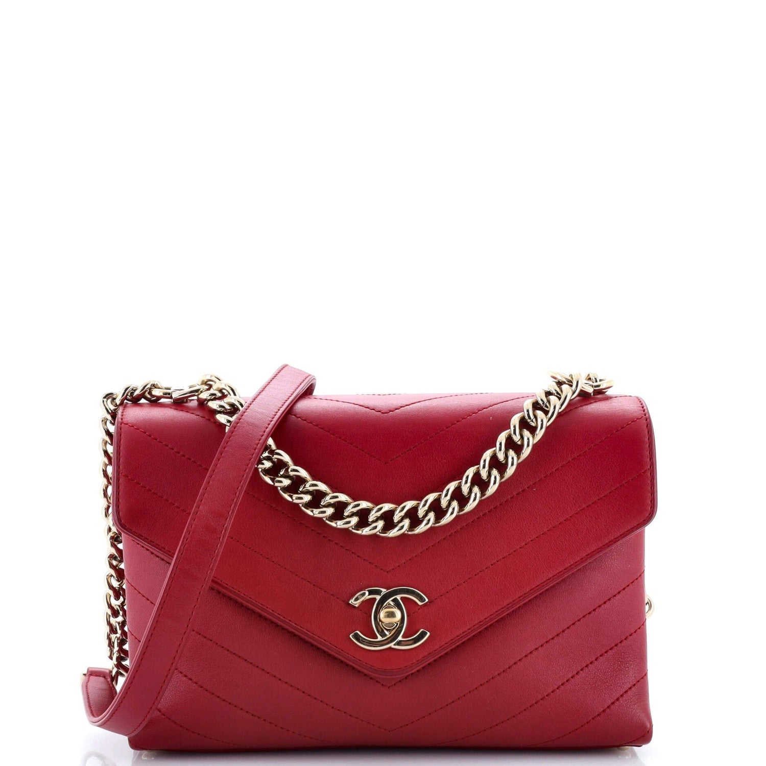 Chanel Coco Chevron Flap Bag Stitched Calfskin Small