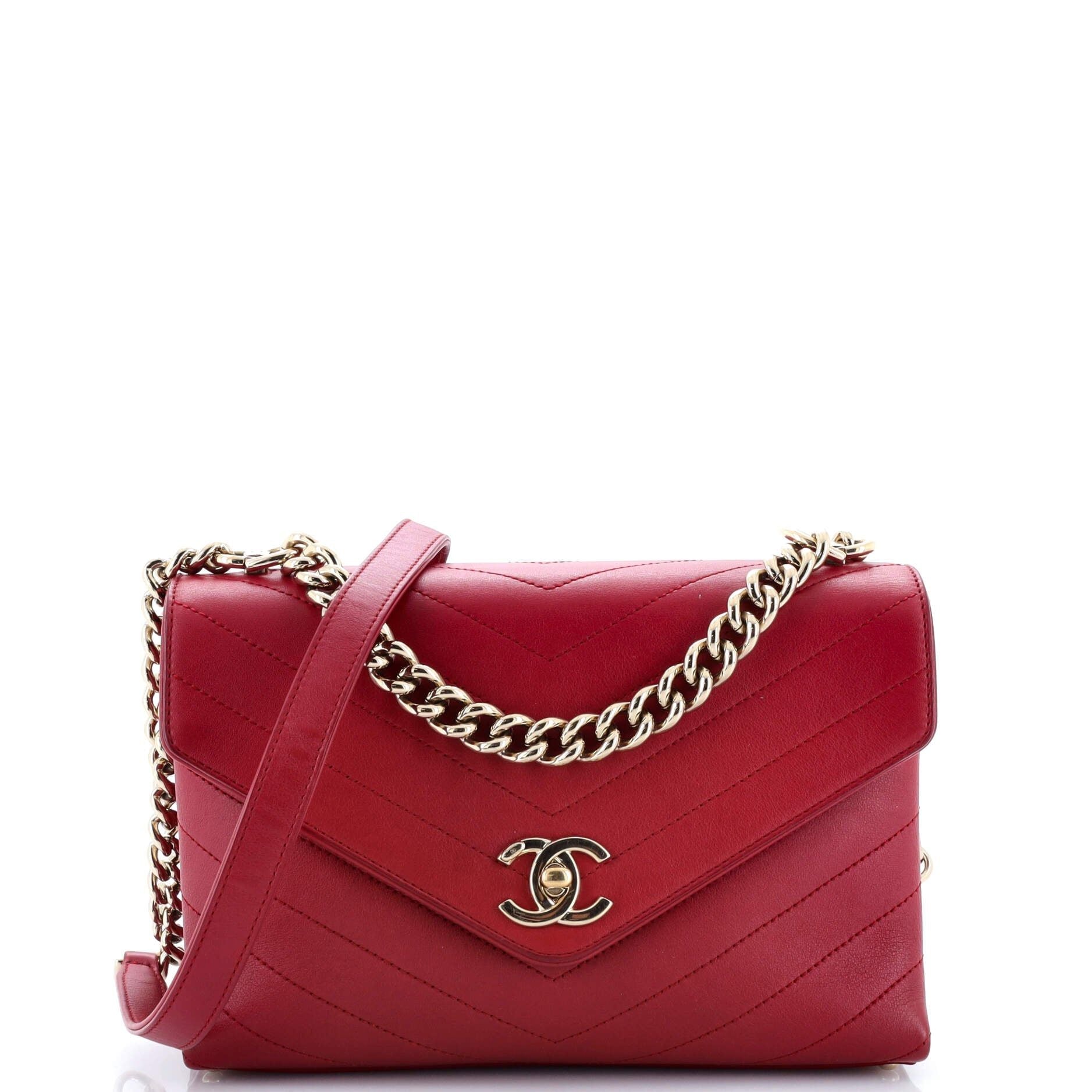 Chanel Coco Chevron Flap Bag Stitched Calfskin Small