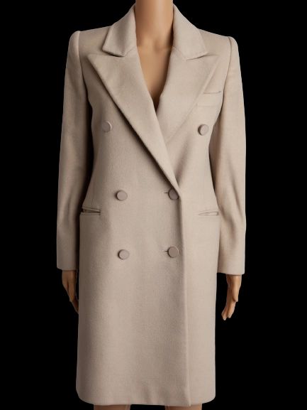 Excellent Emporio Armani White Cashmere Coat Size XS Double-Breasted