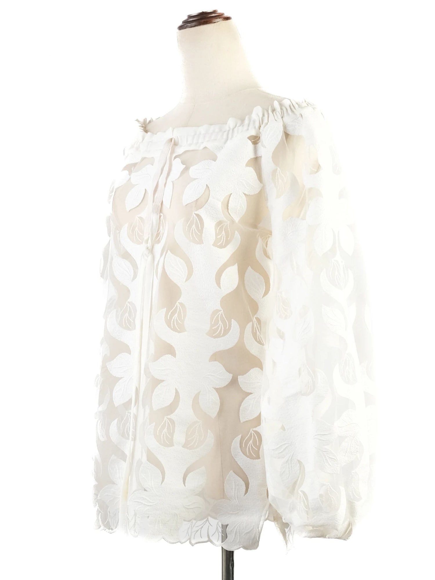 Excellent Anne Fontaine White Sheer Blouse Size M Floral Cut-Out Design