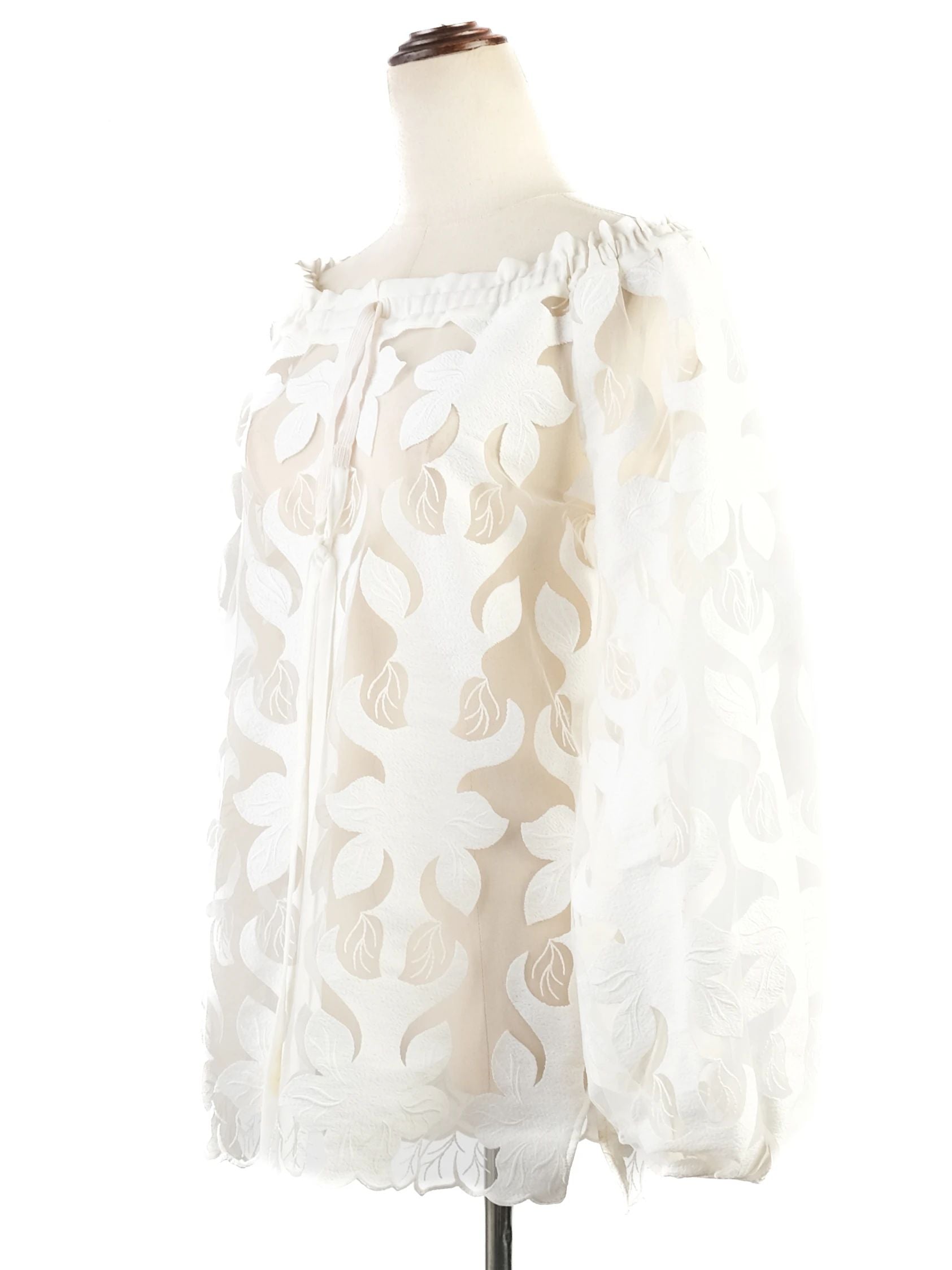 Excellent Anne Fontaine White Sheer Blouse Size M Floral Cut-Out Design