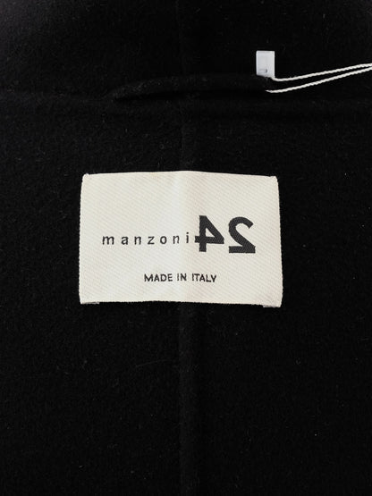 Perfect Black Cashmere Wool Coat with Fur Trim Size M