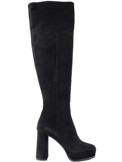 Perfect Ballin Black Leather Knee-High Platform Boots Size 35