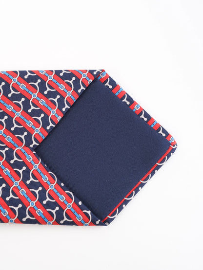 Perfect Hermes Silk Tie Combined Colors Red Blue White Patterns