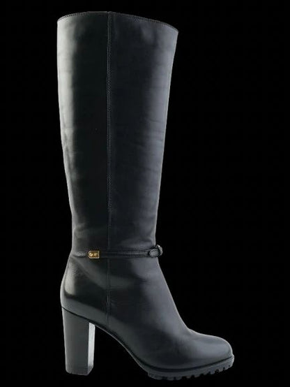 NEW Sergio Rossi Black Leather Knee-High Boots Size 38
