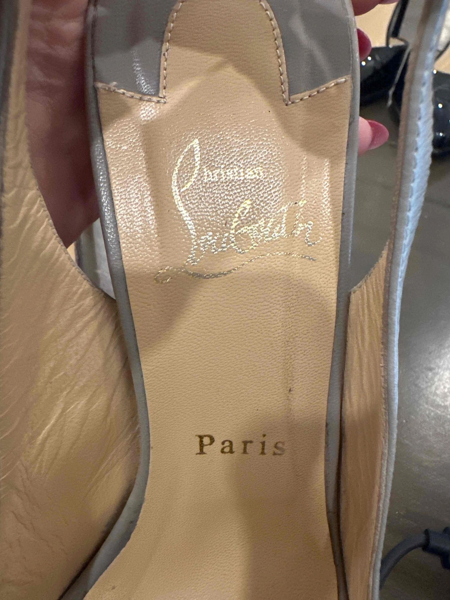 Christian Louboutin Gray Leather Slingback Stiletto Heels Size 38