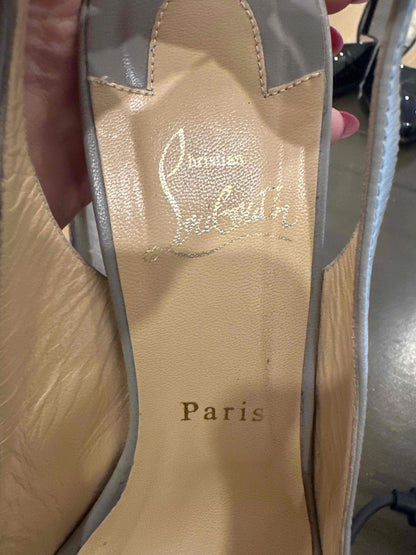 Christian Louboutin Gray Leather Slingback Stiletto Heels Size 38