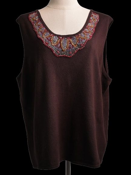 Good GF Ferre Orange Beaded Sleeveless Top Size XL for Women