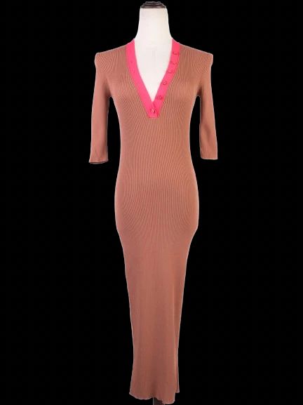 Excellent Elisabetta Franchi Orange Long Sleeve Dress Size M