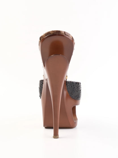 Excellent Gianmarco Lorenzi Brown Leather High-Heeled Sandals Size 38