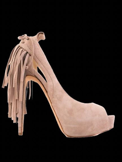 Excellent Brian Atwood Gray Genuine Suede High Heel Shoes Size 38.5