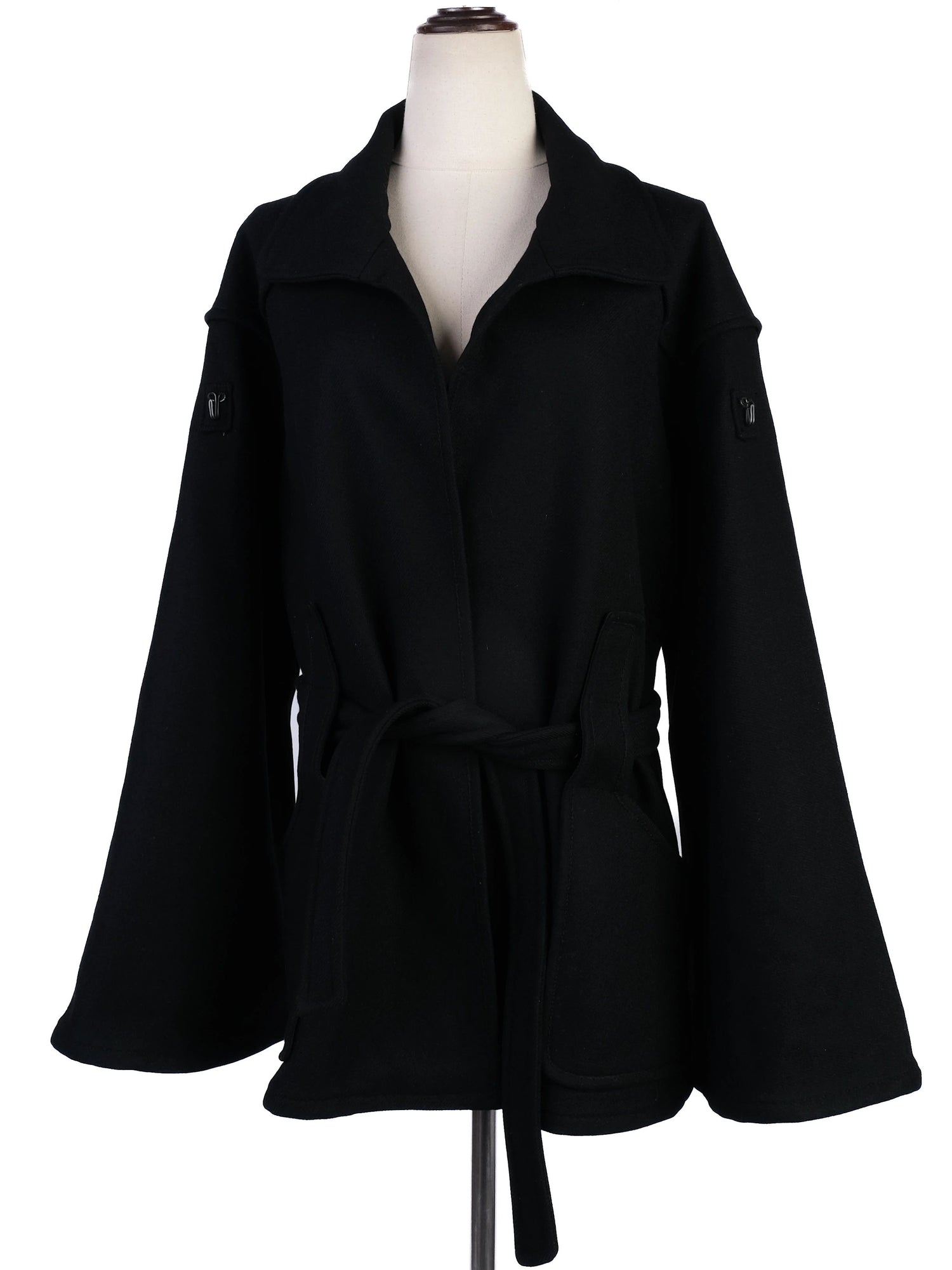 Excellent Bottega Veneta Black Wool Coat with Belt Size M