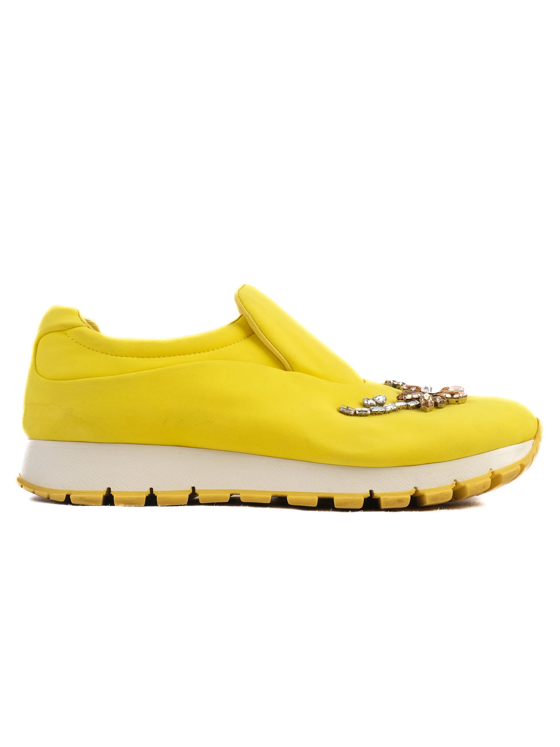 Good Prada Yellow Fabric Slip-On Jewel Shoes Size 38 Women