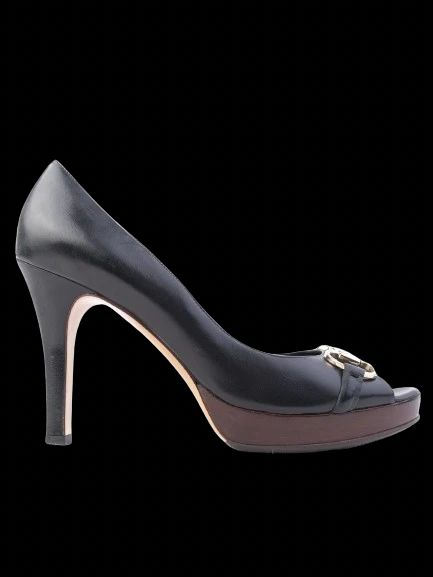Excellent Gucci Black Leather High-Heeled Peep-Toe Shoes Size 41
