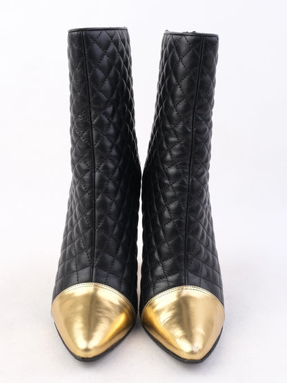 Excellent Balmain Black Leather Ankle Boots with Gold Accents, Size 39