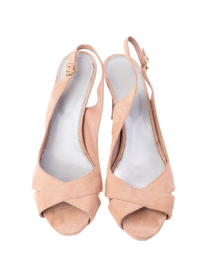 Excellent Sergio Rossi White Leather Peep-Toe Slingback Heels Size 39