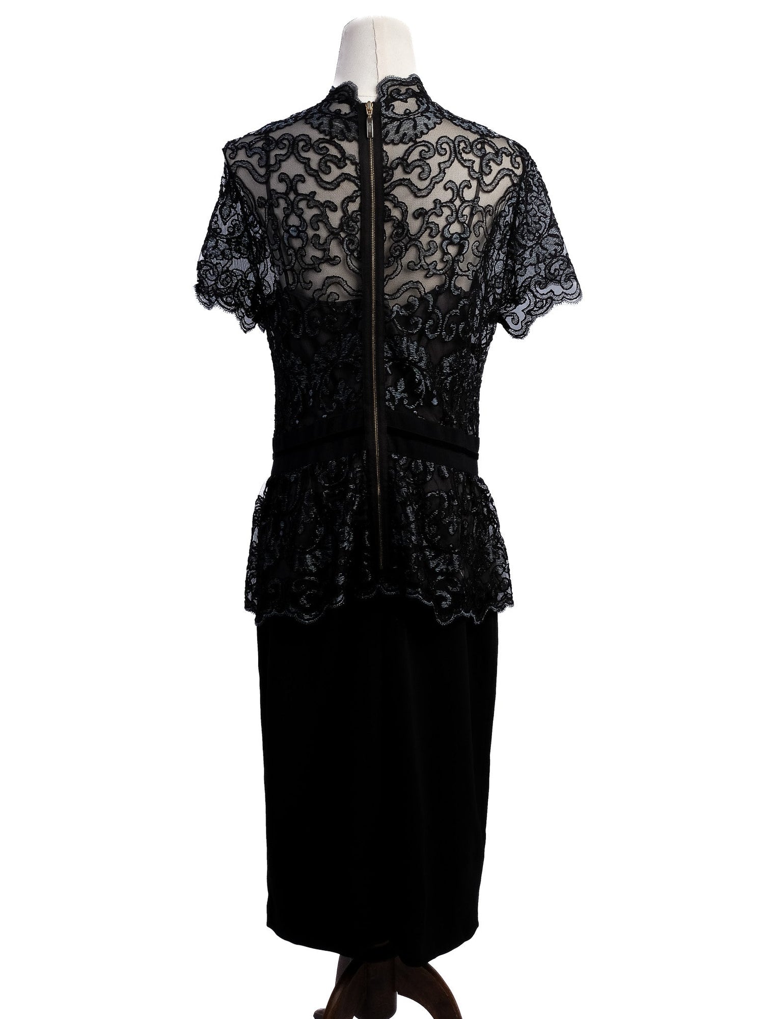 Excellent Clips Black Lace Dress XL Floral Overlay Peplum Waist