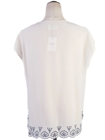 Zadig&amp;Voltaire White Silk Blouse with Navy Embroidery Size M