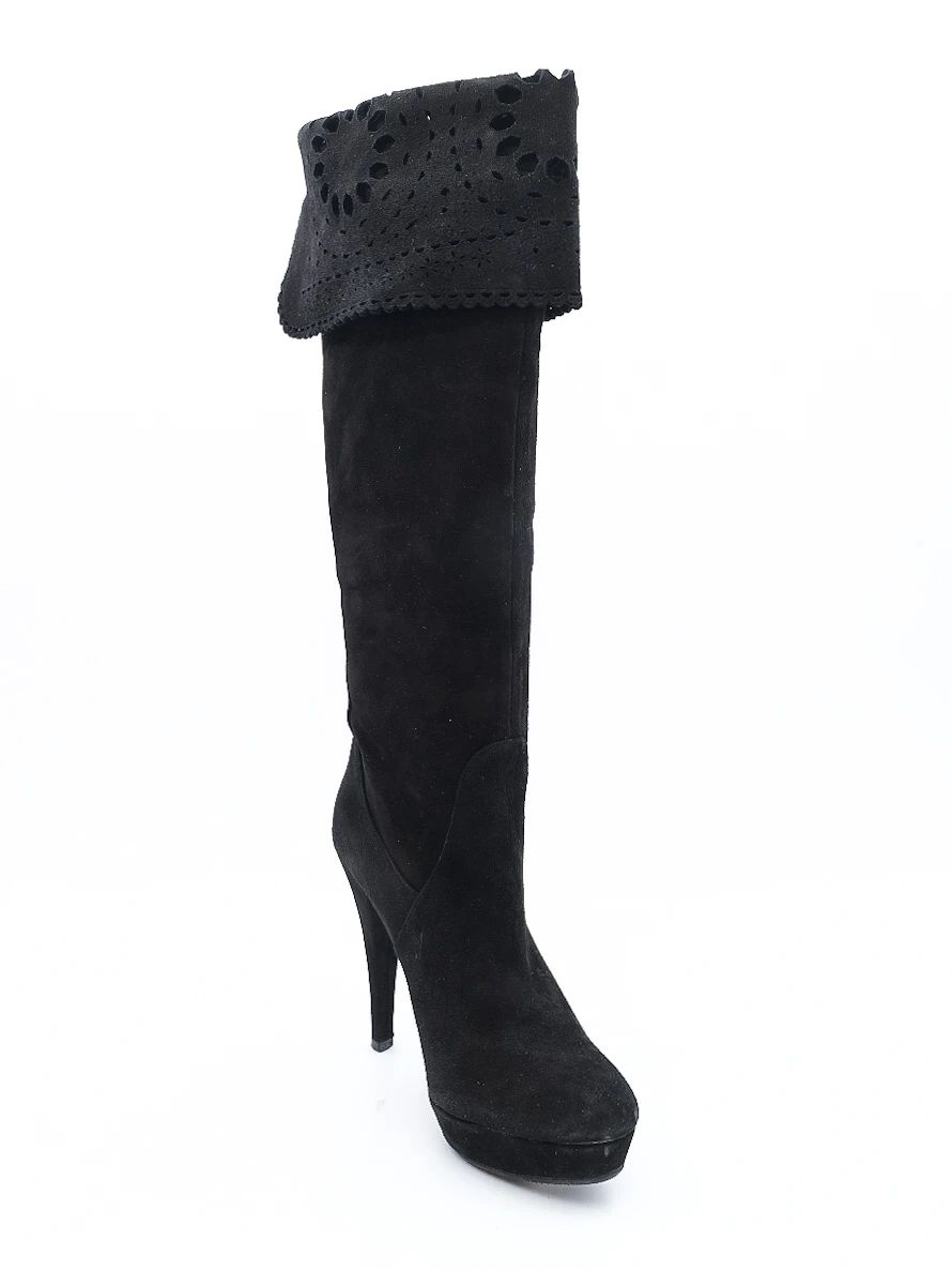 Albano Black Leather Knee-High Stiletto Boots Size 38 Excellent
