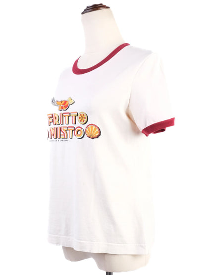 Excellent Dolce Gabbana White T-Shirt Red Trim Women FRITTO MISTO Graphic