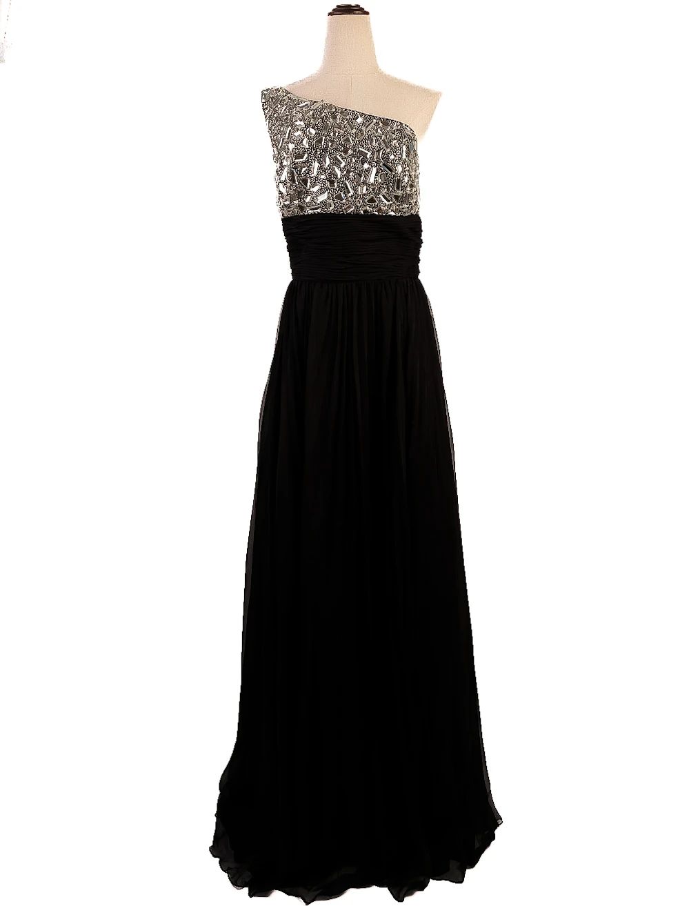Perfect Sherri Hill Black One-Shoulder Evening Gown with Silver Embellishments