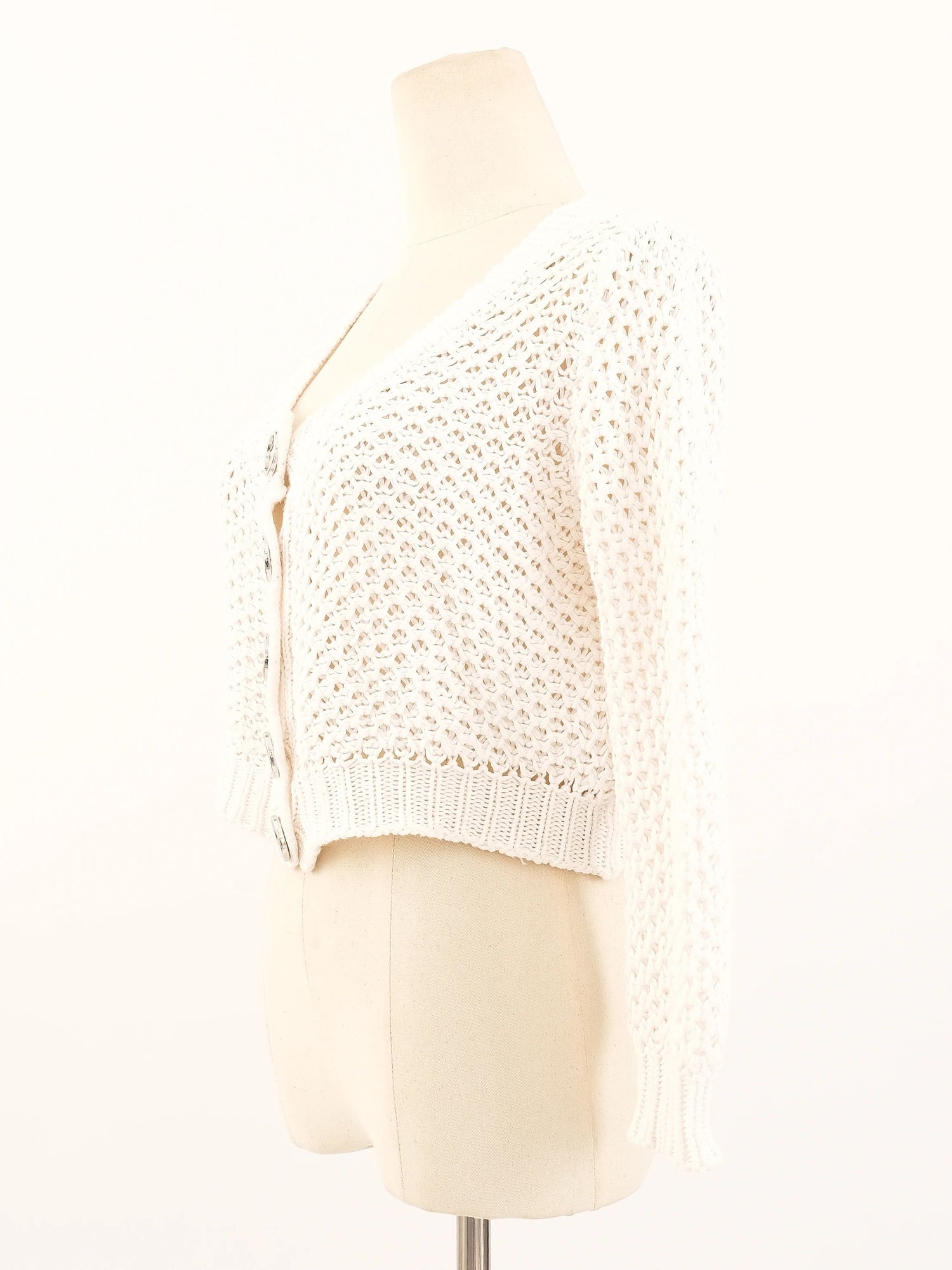 Excellent Burberry White Crochet Cardigan Size S Women&
