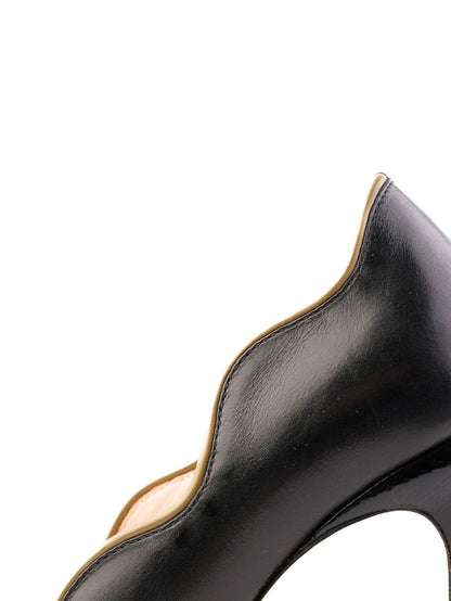Fendi Black Leather High-Heeled Peep-Toe Shoes Size 37.5