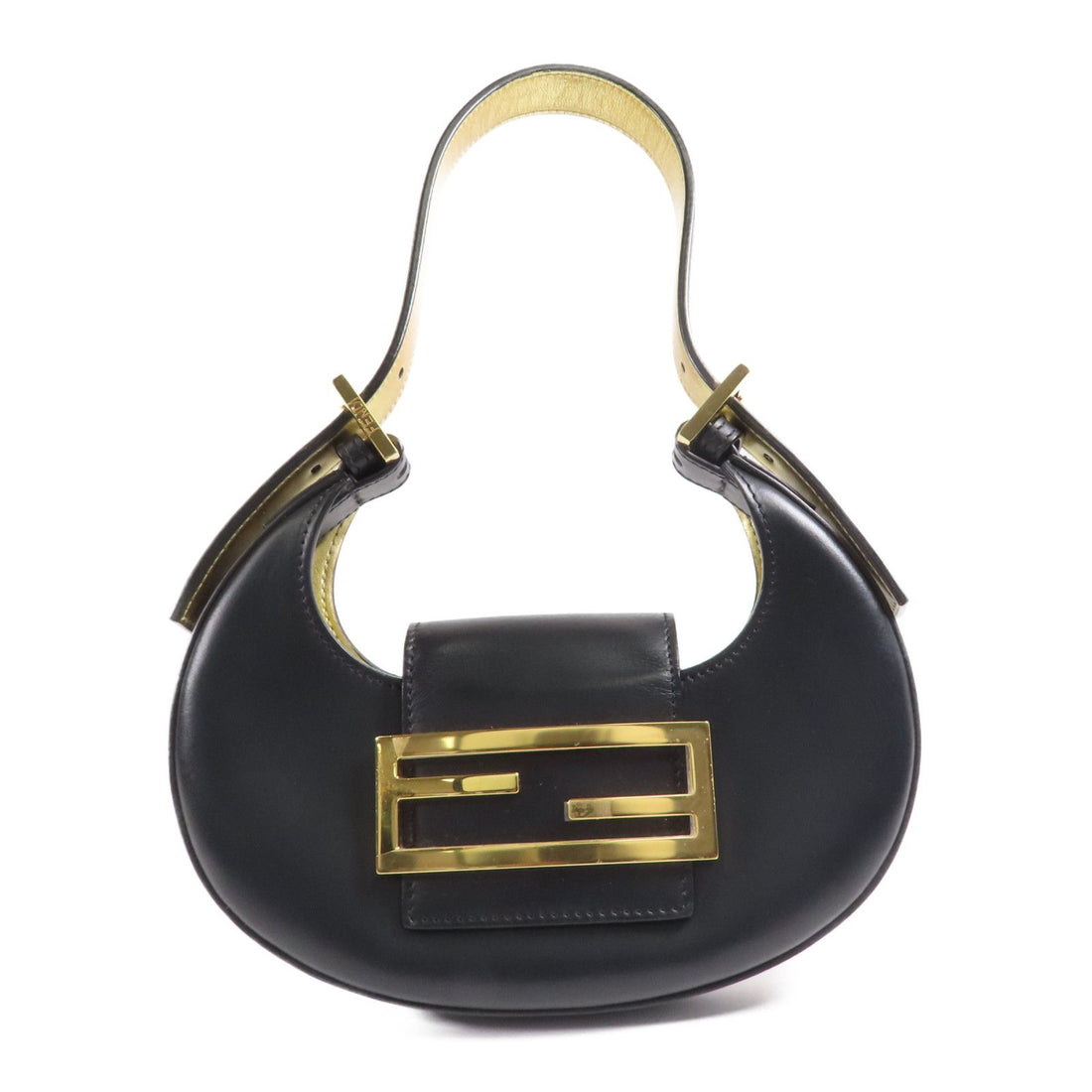 Fendi Cowhide Leather Cookie Hobo Bag Golden Shoulder Bag Black Calfskin (cowhide) 8bs 065