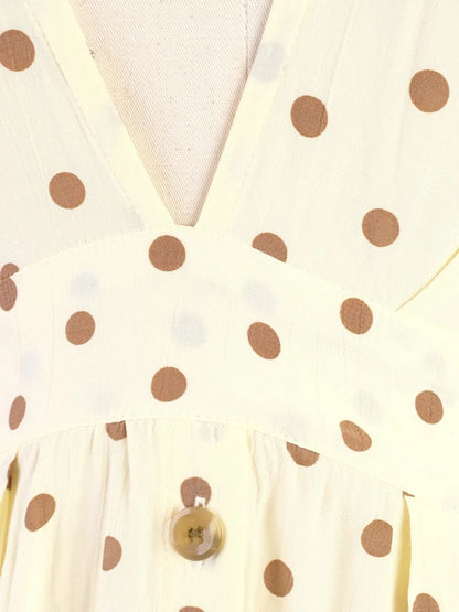 Excellent Faithfull The Brand Yellow V-Neck Polka Dot Dress