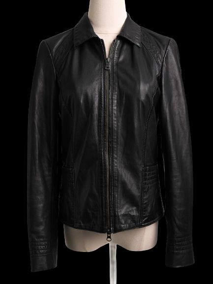 Excellent Henry Lloyd Black Leather Jacket Size XXS Women