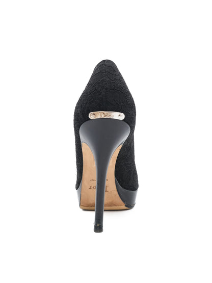 Excellent Dior Black Lace High-Heeled Shoes Size 38