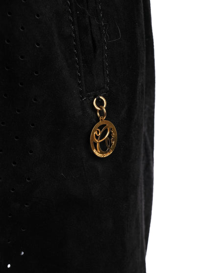 Class Roberto Cavalli Black Leather Long Coat Excellent Condition